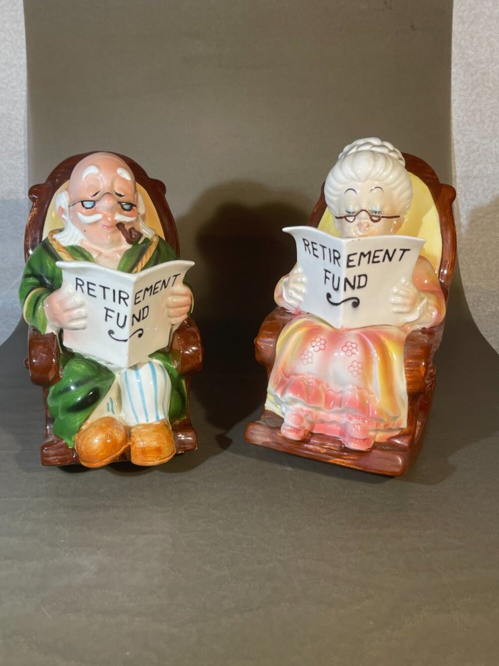 Vintage Retirement Fund Grandma & Grandpa Rocking Chair Lefton Figurine (1916)